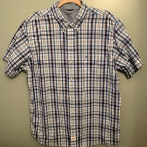 Izod Men's Blue and White Checkered Shirt